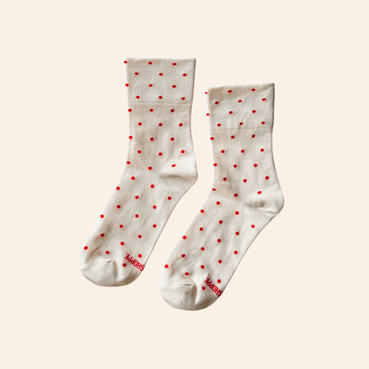Polka Dot Socks - Cream/Red