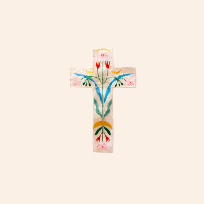 Shell Tile - Floral Pink Cross
