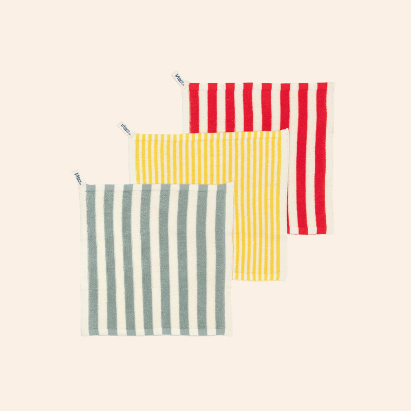 Striped Terry Washcloths - Aqua/Yellow/Red