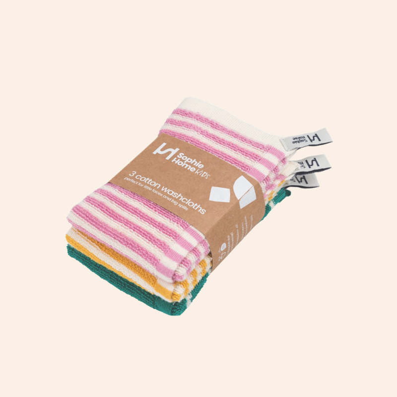 Striped Terry Washcloths - Pink/Yellow/Green