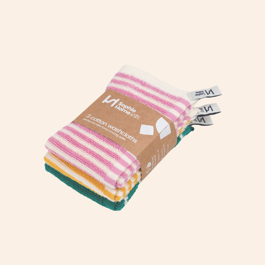 Striped Terry Washcloths - Pink/Yellow/Green