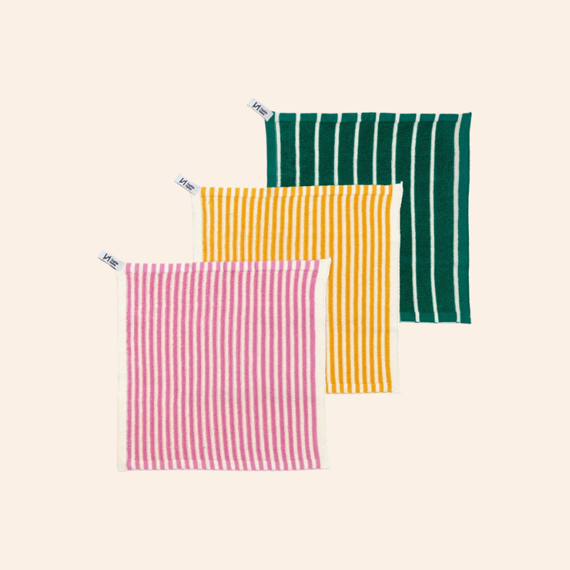 Striped Terry Washcloths - Pink/Yellow/Green