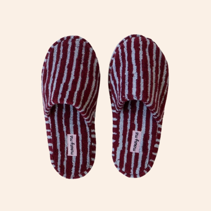 Terry Slippers - Burgundy Blue Strokes