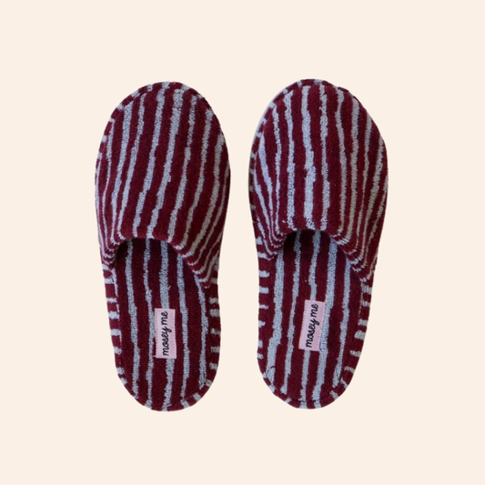 Terry Slippers - Burgundy Blue Strokes