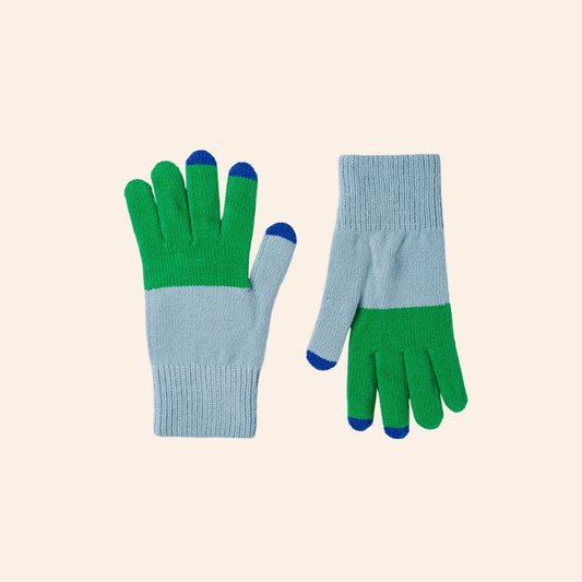 Colourblock Knit Touchscreen Gloves - Blue/Kelly Green