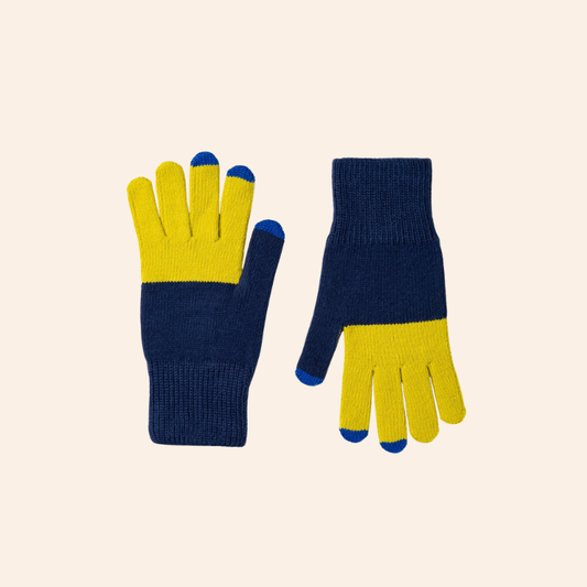 Colourblock Knit Touchscreen Gloves - Navy/Olive
