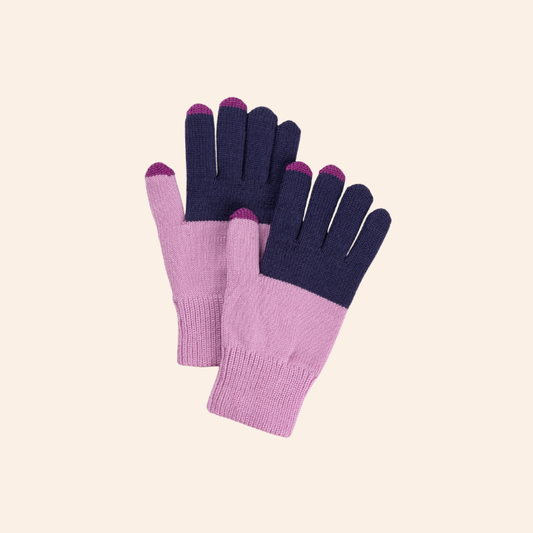Colourblock Knit Touchscreen Gloves - Lilac/Plum
