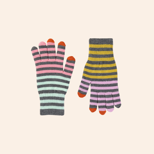 Multicolour Knit Touchscreen Gloves - Stripe