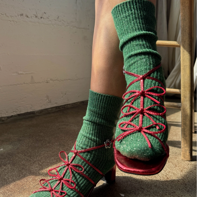 Winter Sparkle Socks - Evergreen